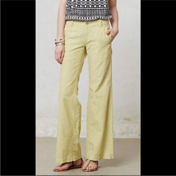 Pilcro and the Letterpress PILCRO Linen Blend Pants No 06 Light Green - Picture 1 of 12